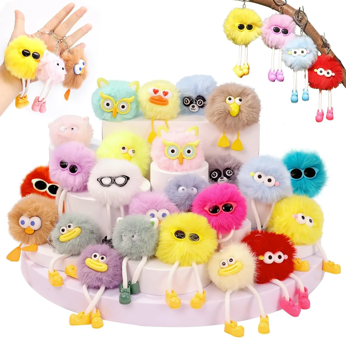 Kawaii plush keychains bulk pack of 24 - cute party favors for kids