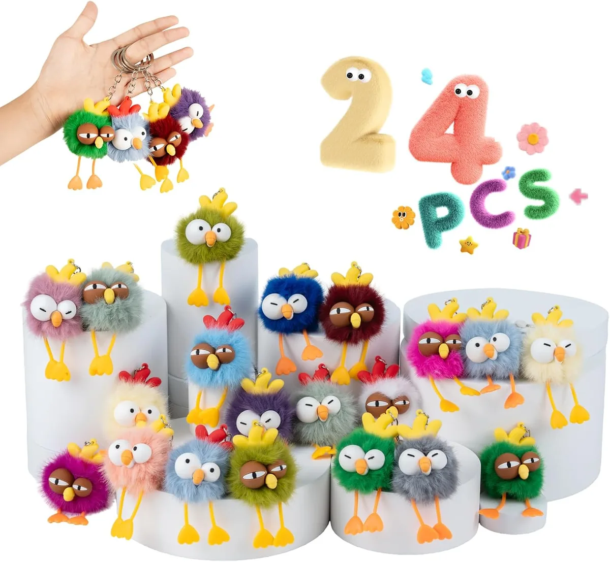 24 cute chick-themed plush keychains in bulk for Easter and spring party favors
